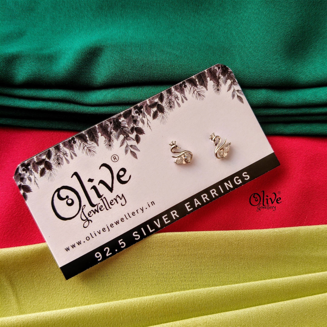 Big Stone Swan Studs -92.5 Silver