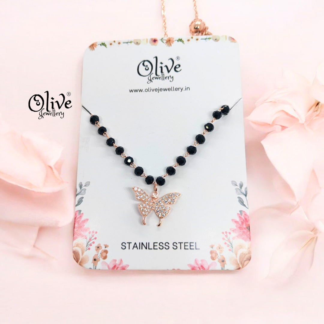 SS Black Beads Chain - 27 ( Rose Gold )