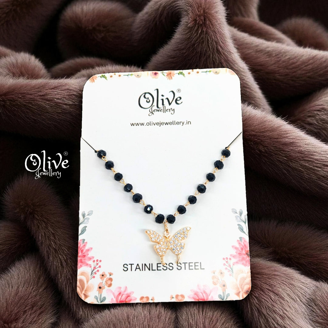 SS Black Beads Chain - 28 ( Gold Shade )