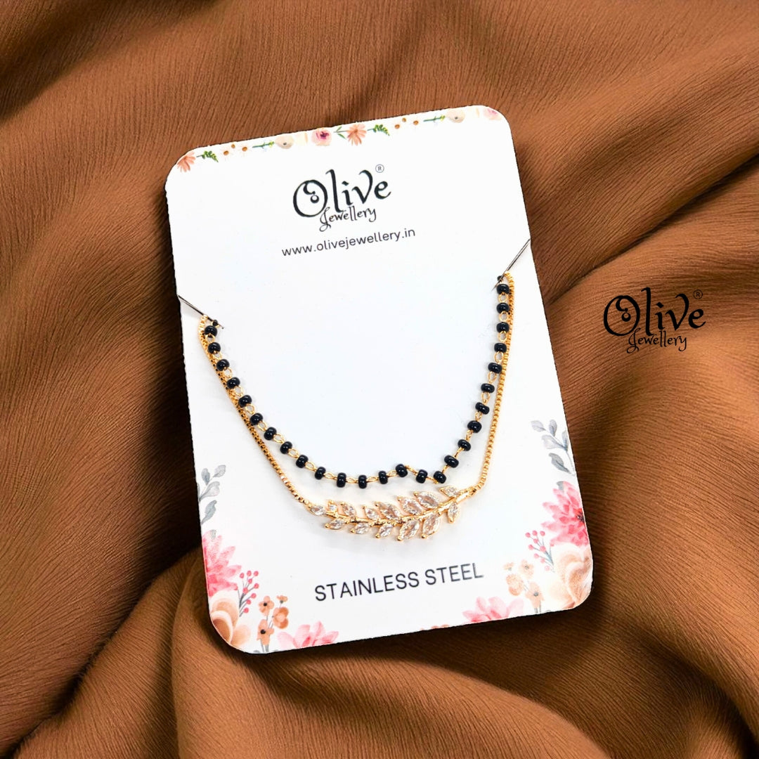 SS Black Beads Chain - 34 ( Gold Shade )