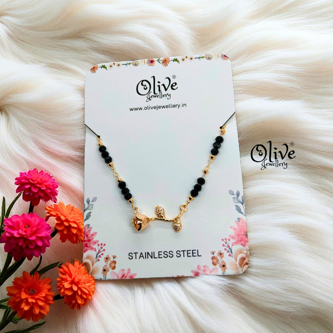 SS Black Beads Chain - 35 ( Gold Shade )