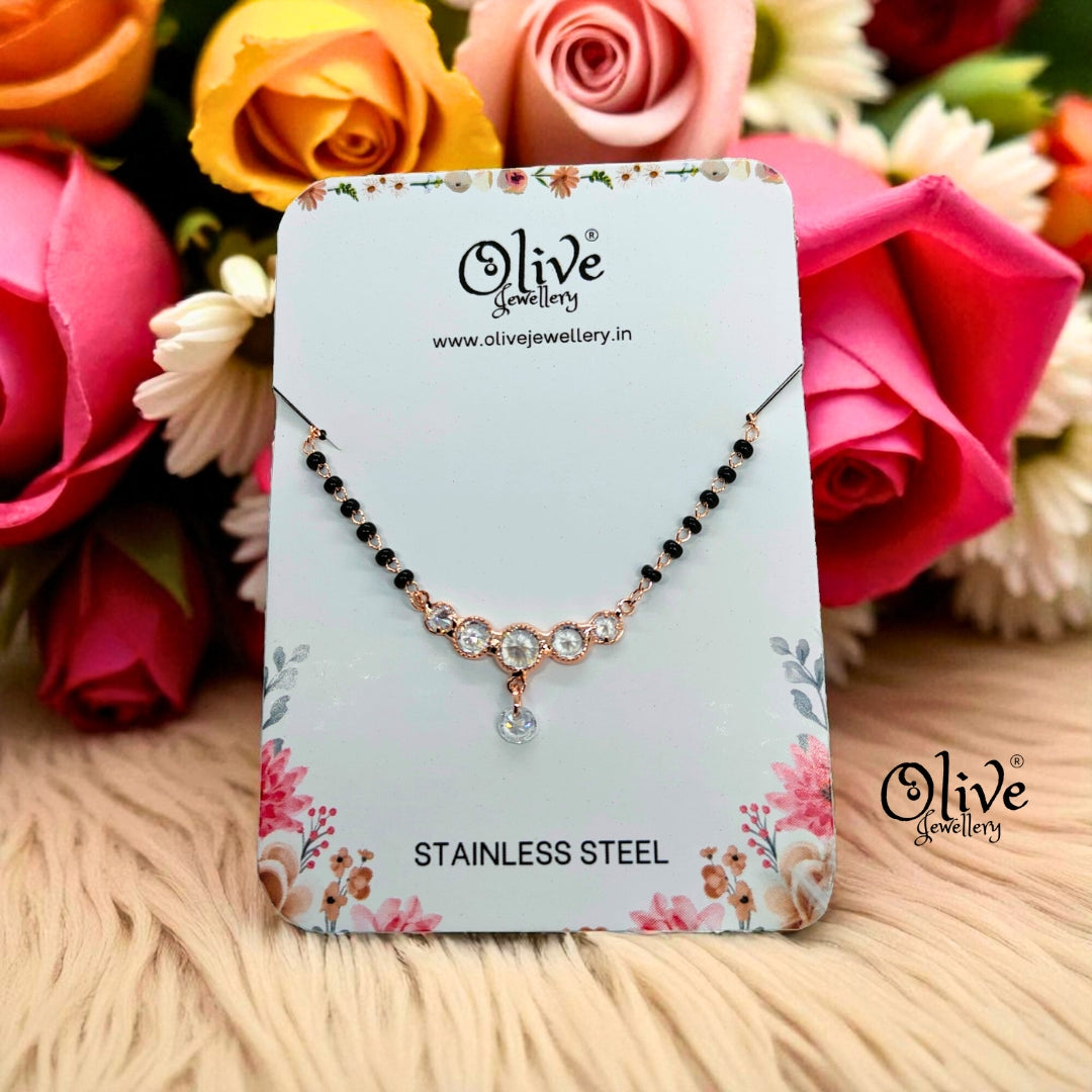 SS Black Beads Chain - 37 ( Rose Gold Shade )