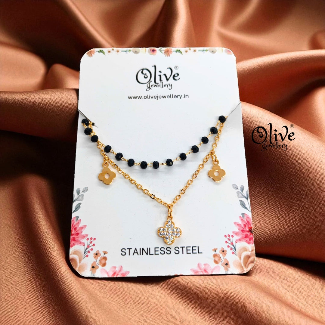 SS Black Beads Chain - 47 ( Gold Shade )