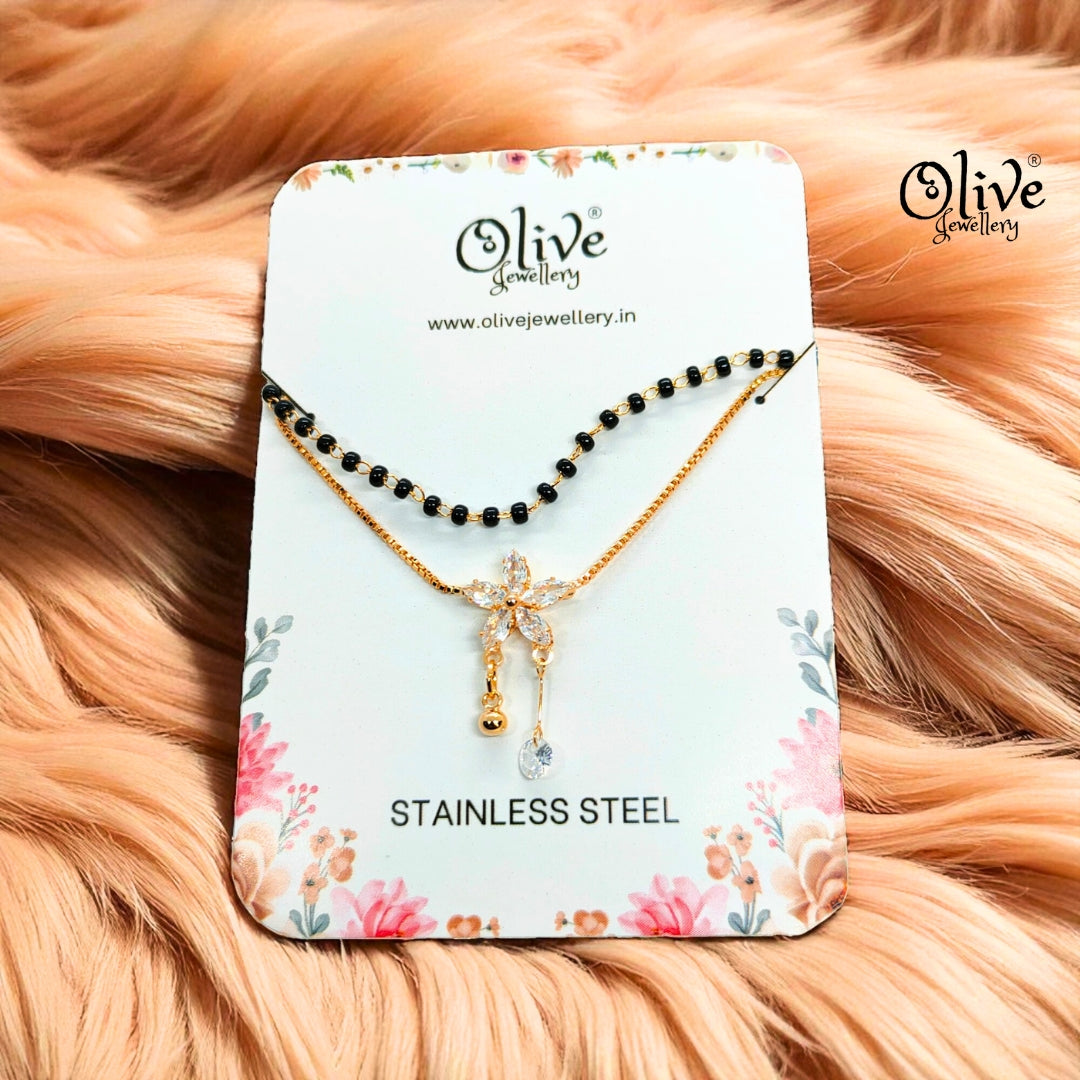 SS Black Beads Chain - 48 ( Gold Shade )
