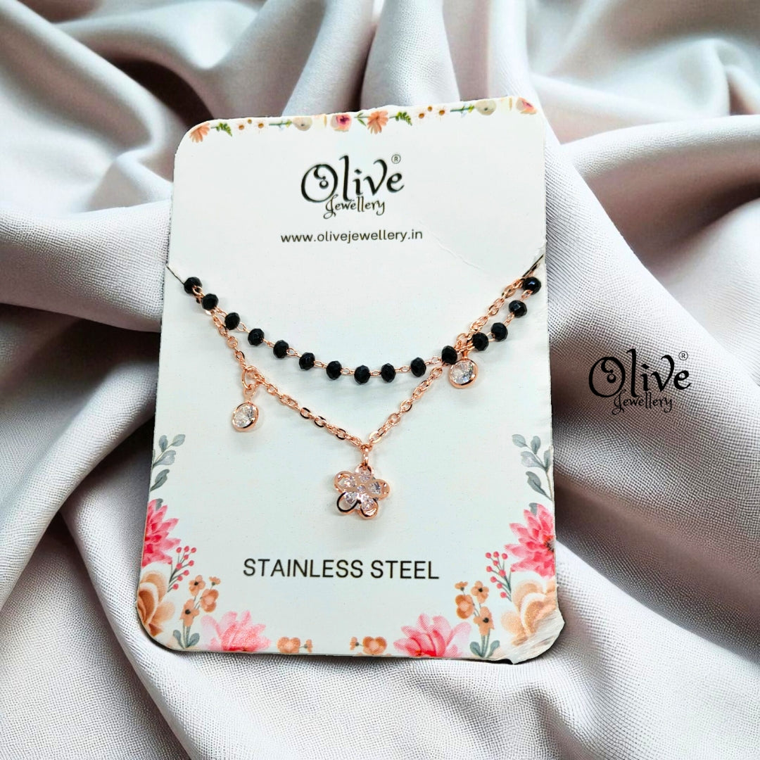 SS Black Beads Chain - 58( Rose Gold Shade )