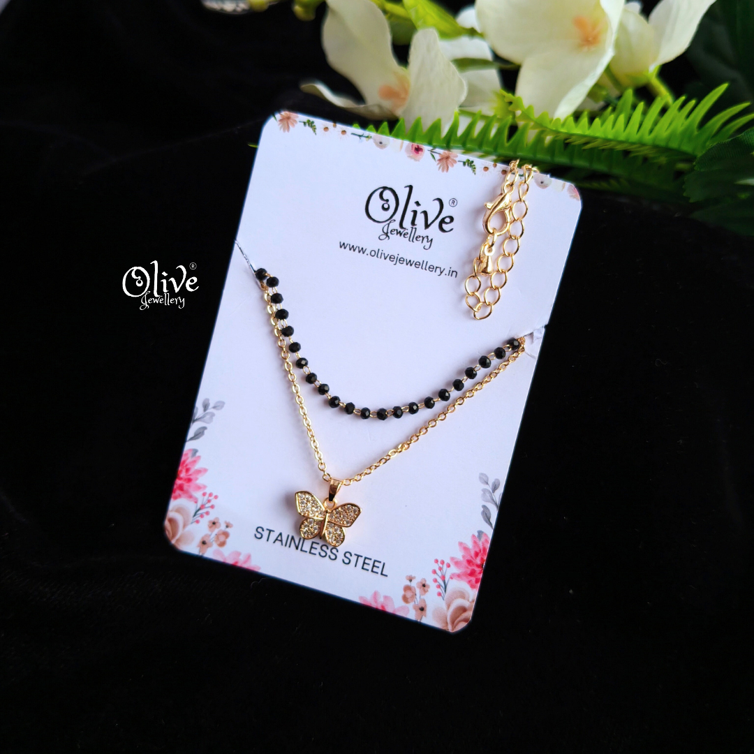 SS Black Beads Chain - 76( Gold Shade )