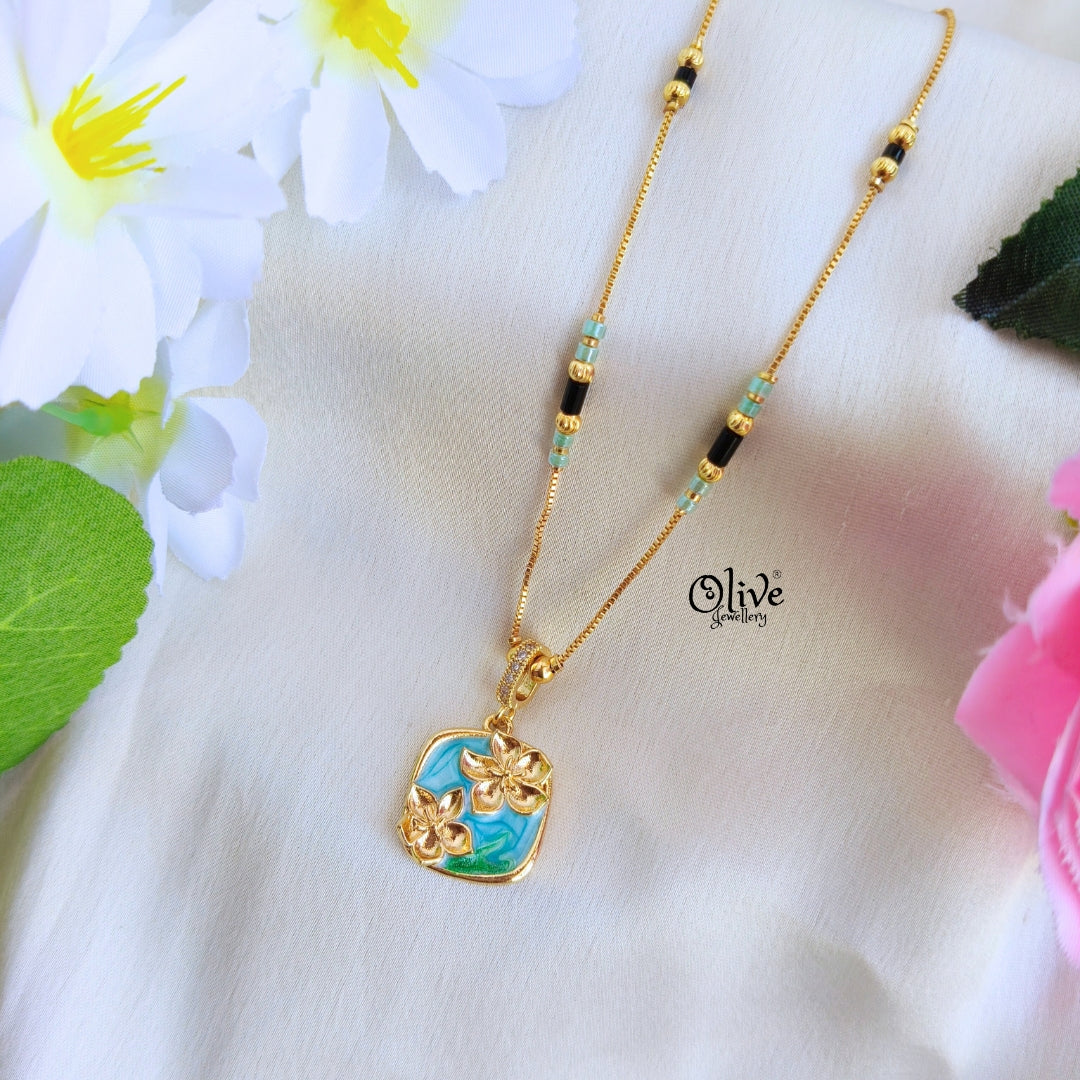 SS Enamel Black Beads Chain - 85( Gold Shade )