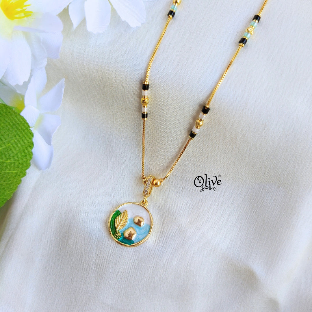 SS Enamel Black Beads Chain - 87( Gold Shade )