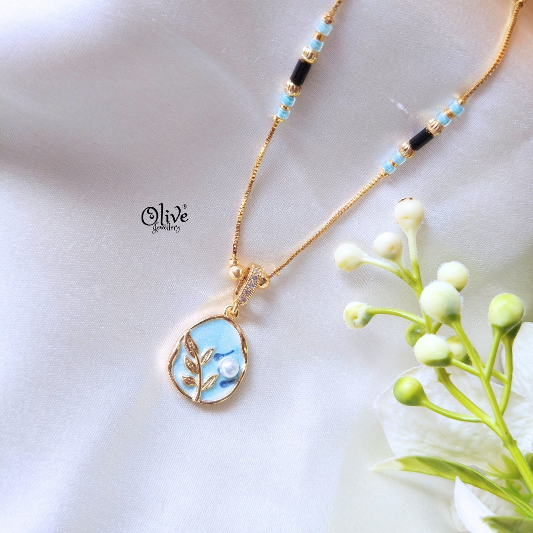 SS Enamel Black Beads Chain - 90( Gold Shade )