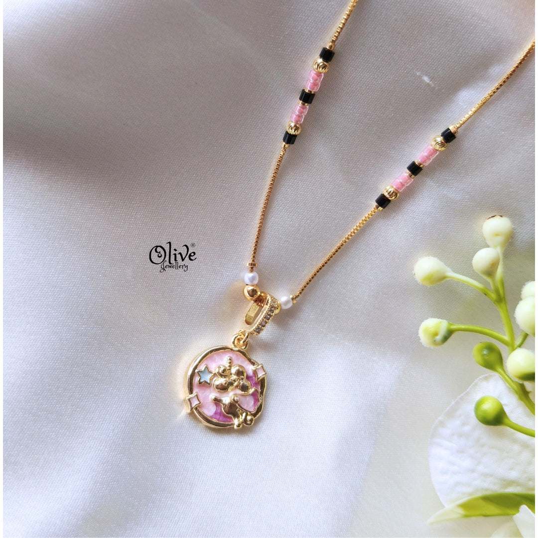 SS Enamel Black Beads Chain - 91( Gold Shade )
