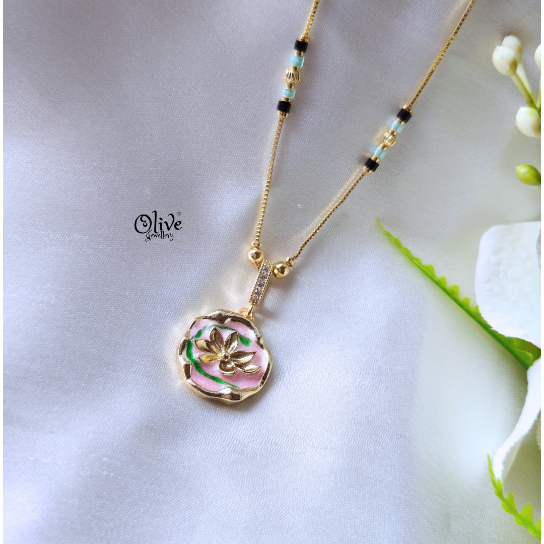 SS Enamel Black Beads Chain - 92( Gold Shade )