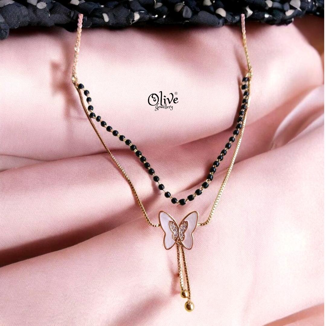 SS Black Beads Chain - 103( Rose Gold Shade )