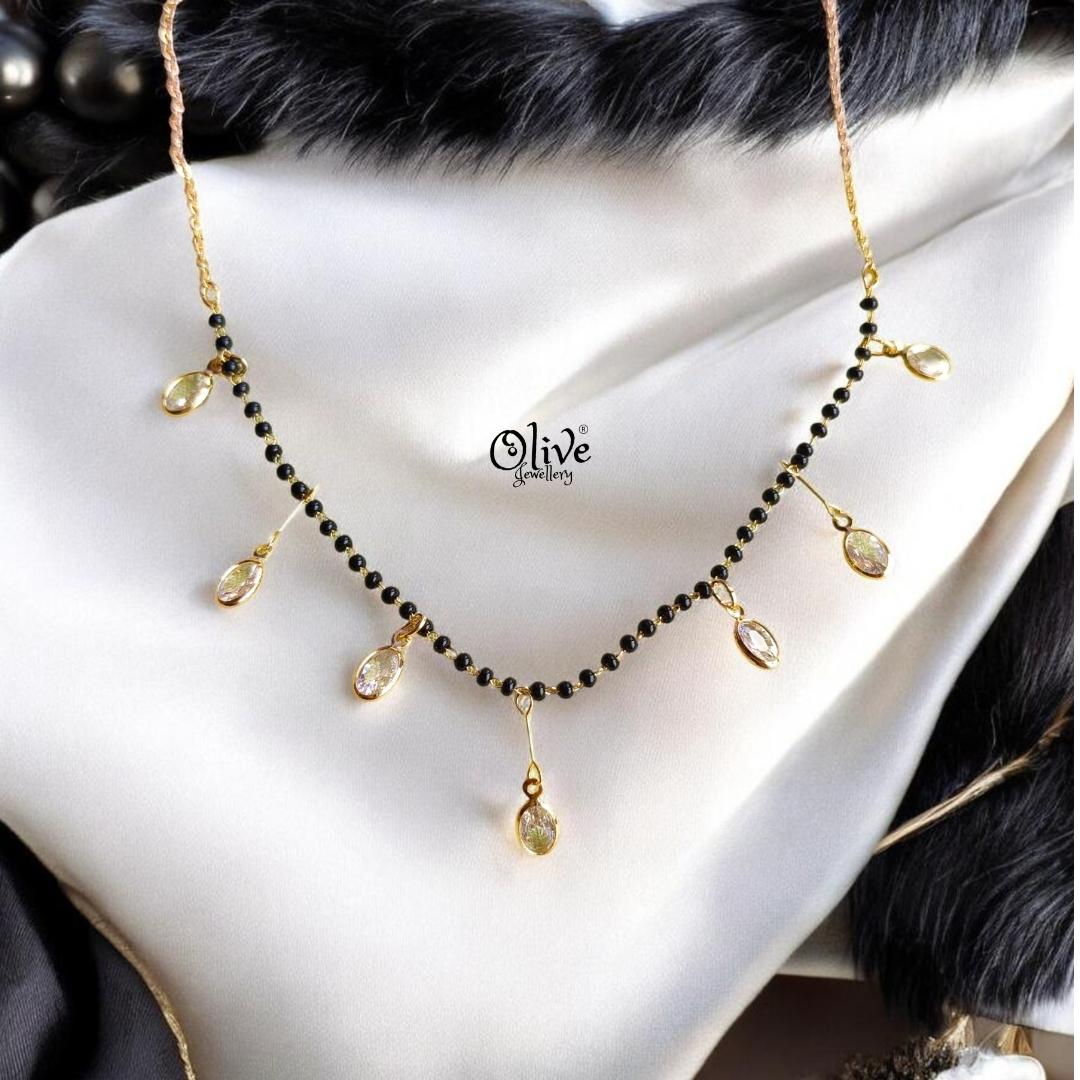 SS Black Beads Chain - 110( Gold Shade )