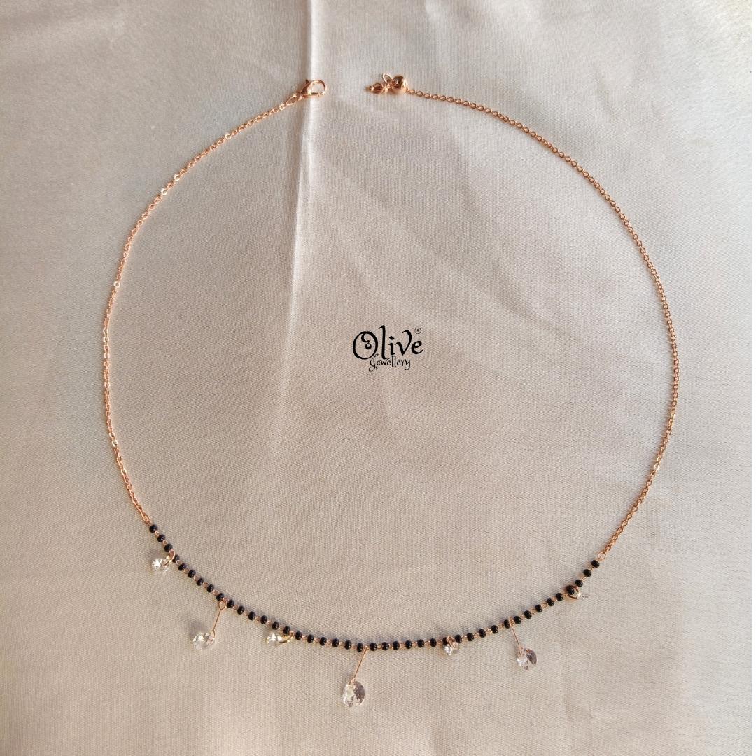 SS Black Beads Chain - 113( Rose Gold Shade )