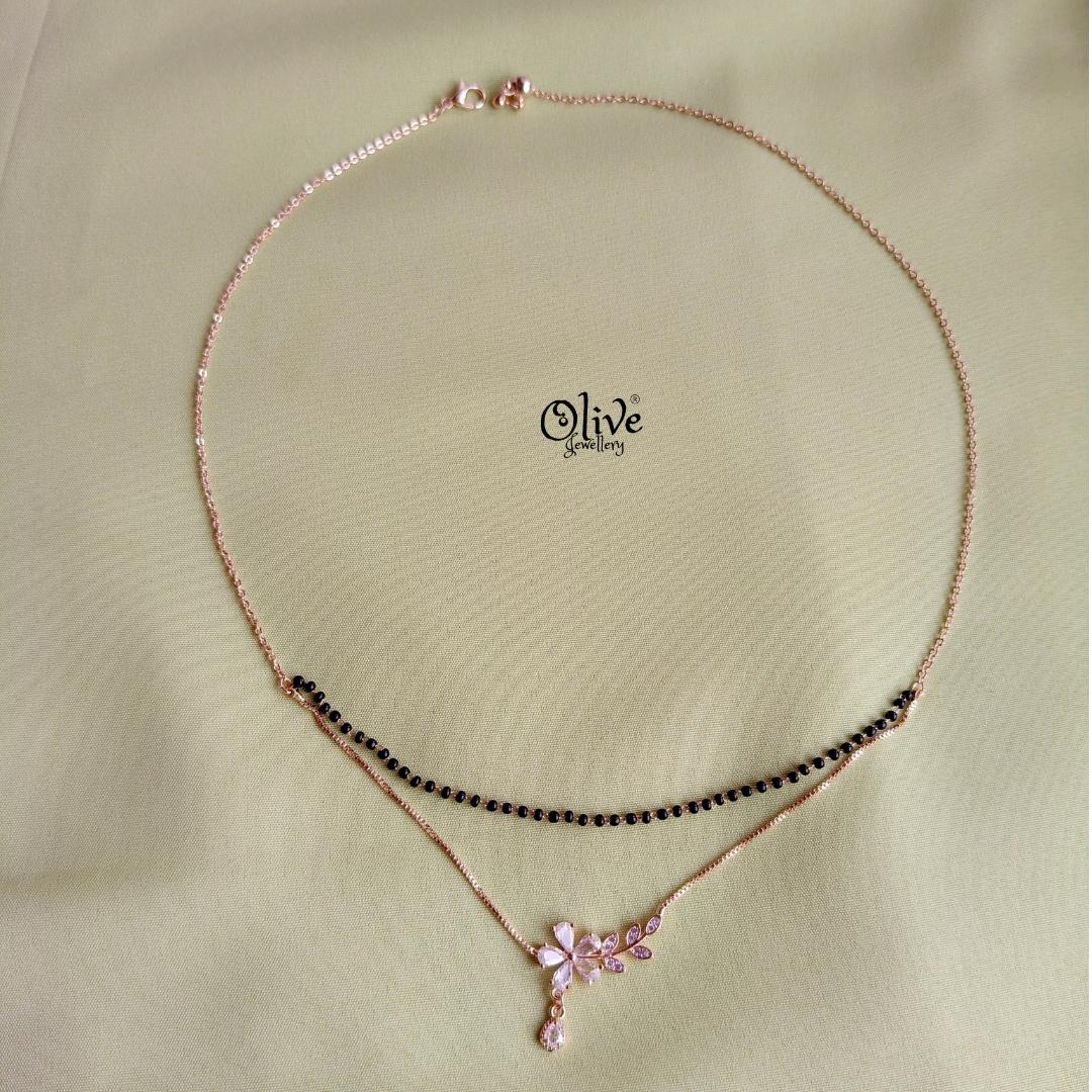 SS Black Beads Chain - 117( Rose Gold Shade )