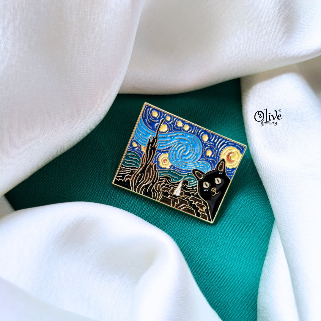 The Van Gogh Cat Brooch