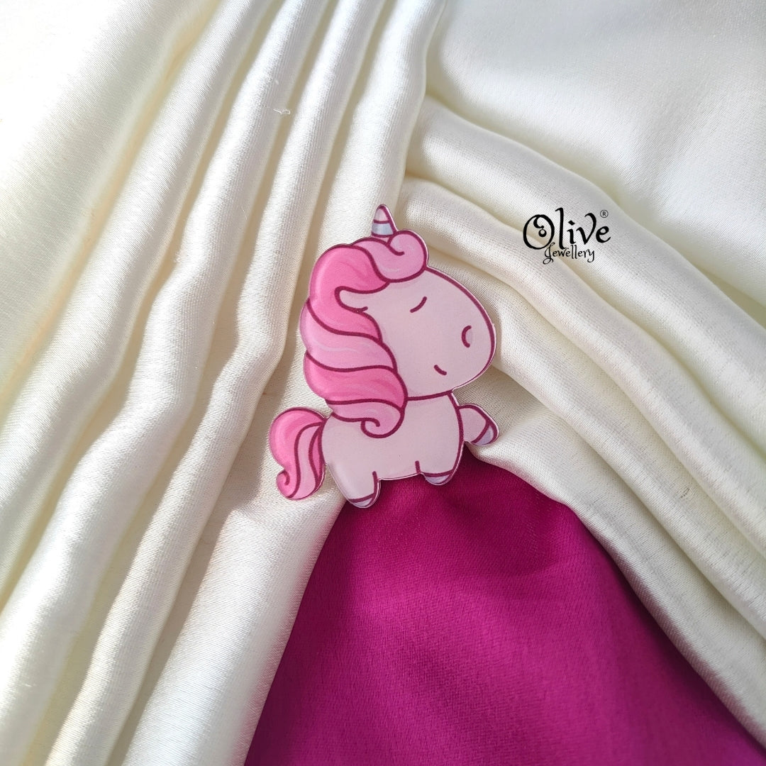 Pink Cartoon Unicorn Brooch