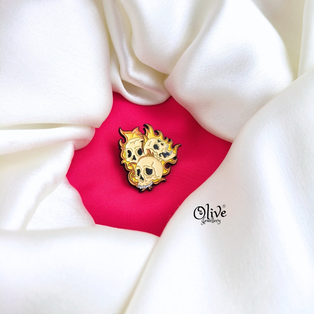 Three Fire Skulls - Brooch