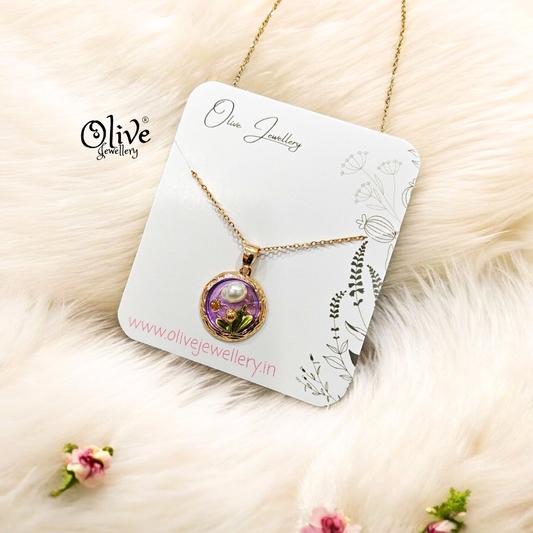 Enamel Pendants - Round Shape Pearl