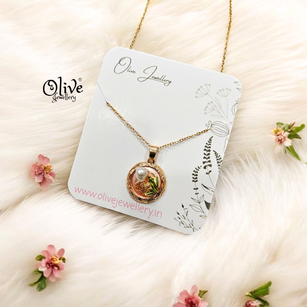 Enamel Pendants - Round Shape Pearl