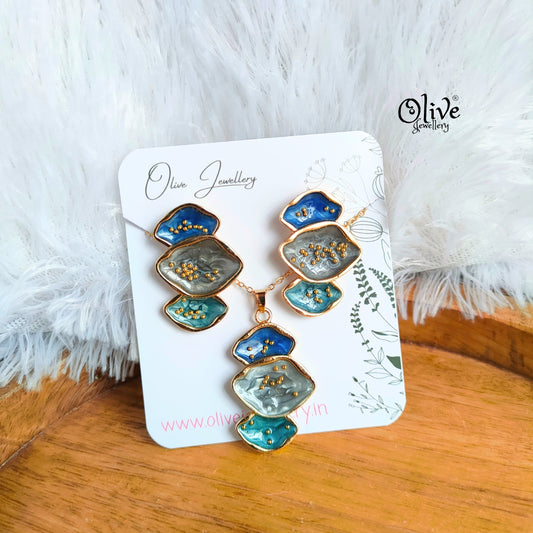 Enamel Pendent - 118 - Pendent with Earrings (Combo Set)