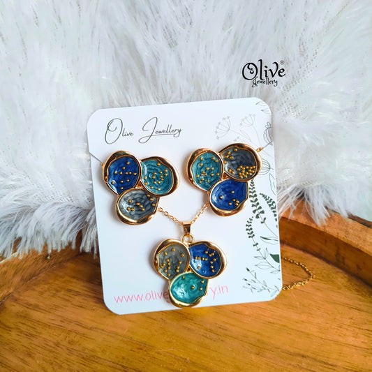 Enamel Pendent - 124 - Pendent with Earrings (Combo Set)