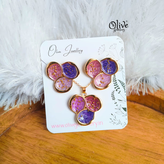 Enamel Pendent - 124 - Pendent with Earrings (Combo Set)