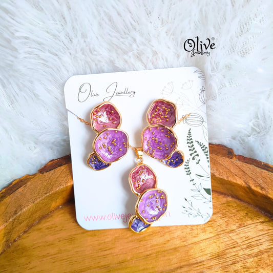 Enamel Pendent - 130 - Pendent with Earrings (Combo Set)