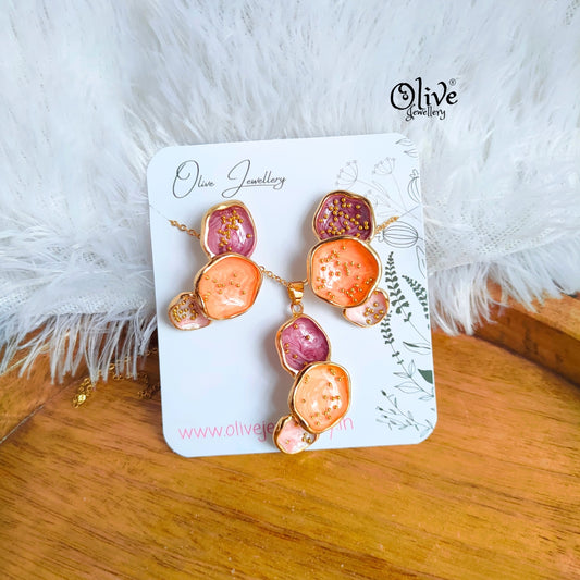 Enamel Pendent - 130 - Pendent with Earrings (Combo Set)