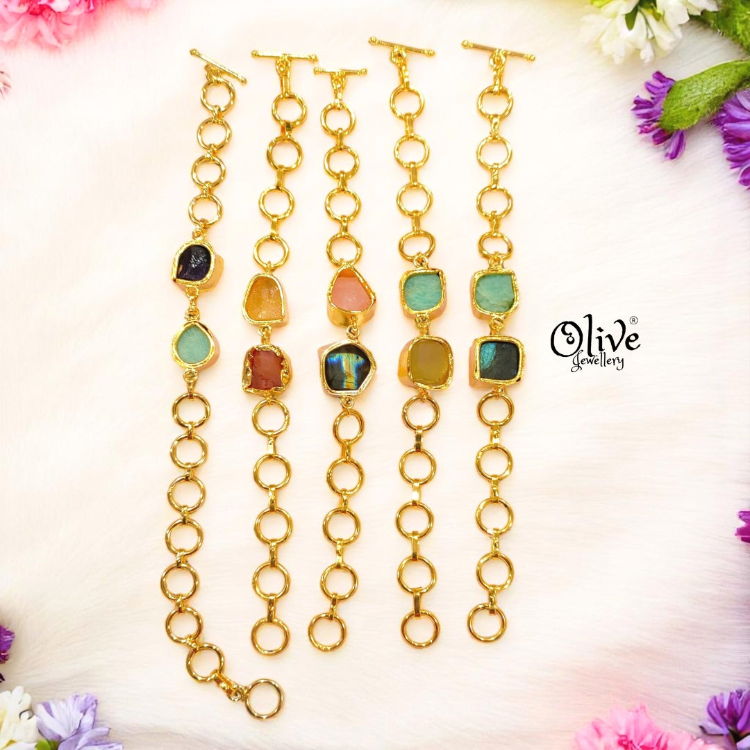 Natural Stone Bracelet - Double Stone - Collet Fitting - Multi Stones - Mixed - 11