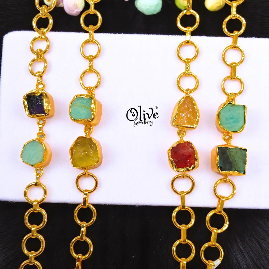 Natural Stone Bracelet - Double Stone - Collet Fitting - Multi Stones - Mixed - 11