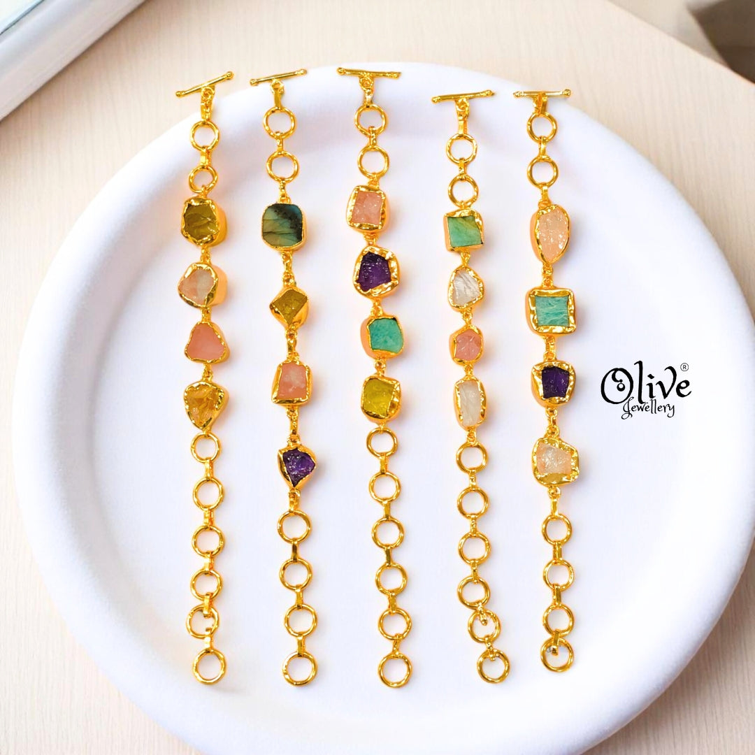 Natural Stone Bracelet - Four Stones - Collet Fitting - Multi Stones - Mixed - 14
