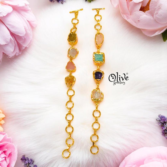 Natural Stone Bracelet - Four Stones - Collet Fitting - Multi Stones - Mixed - 14