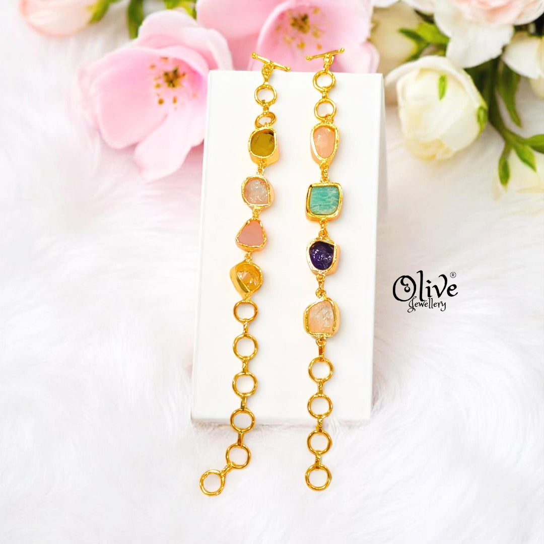 Natural Stone Bracelet - Four Stones - Collet Fitting - Multi Stones - Mixed - 14