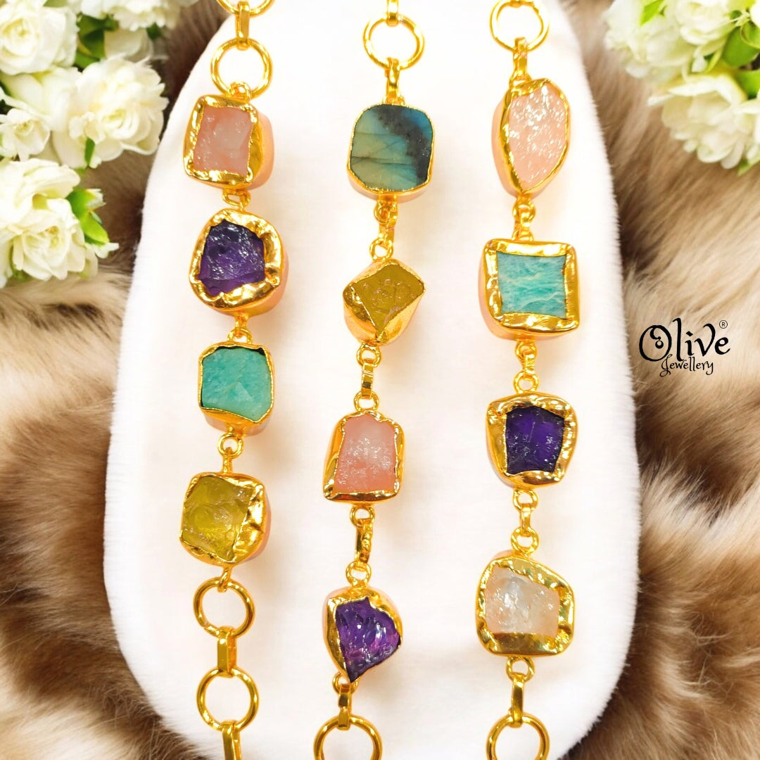 Natural Stone Bracelet - Four Stones - Collet Fitting - Multi Stones - Mixed - 14