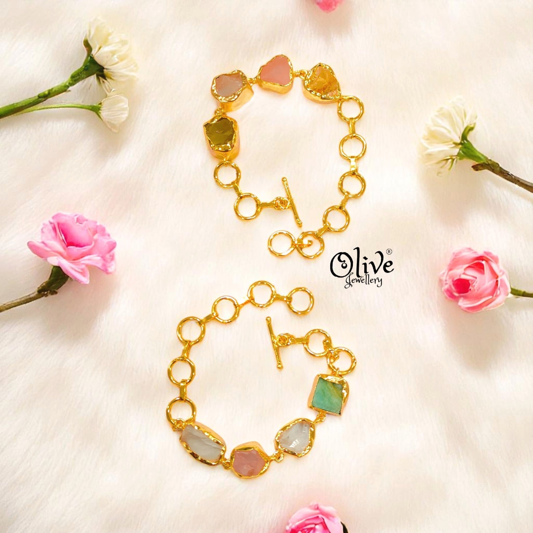 Natural Stone Bracelet - Four Stones - Collet Fitting - Multi Stones - Mixed - 14