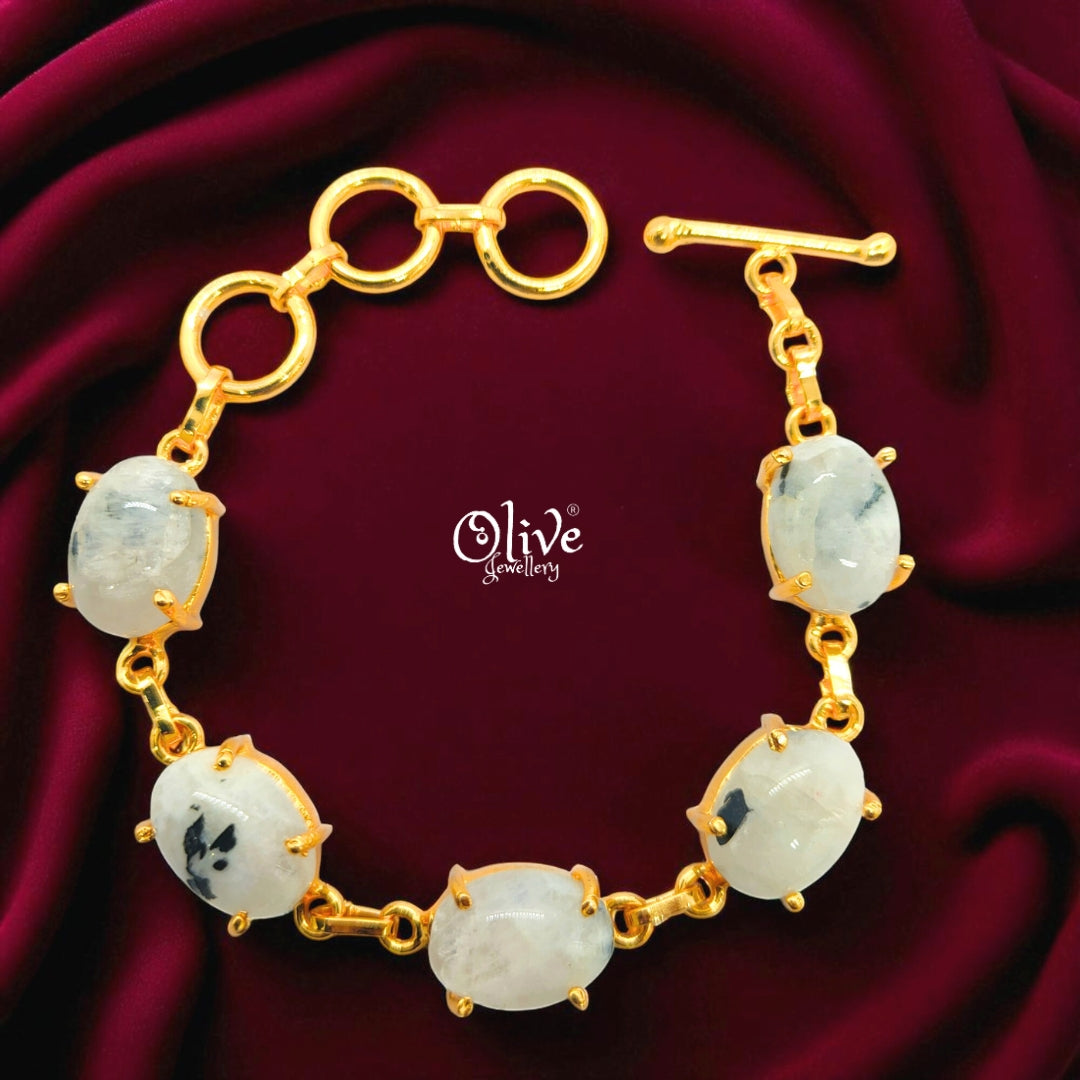 Natural Stone Bracelet - Claw Fitting - Five Stones - Full Finished Oval Shape - 22