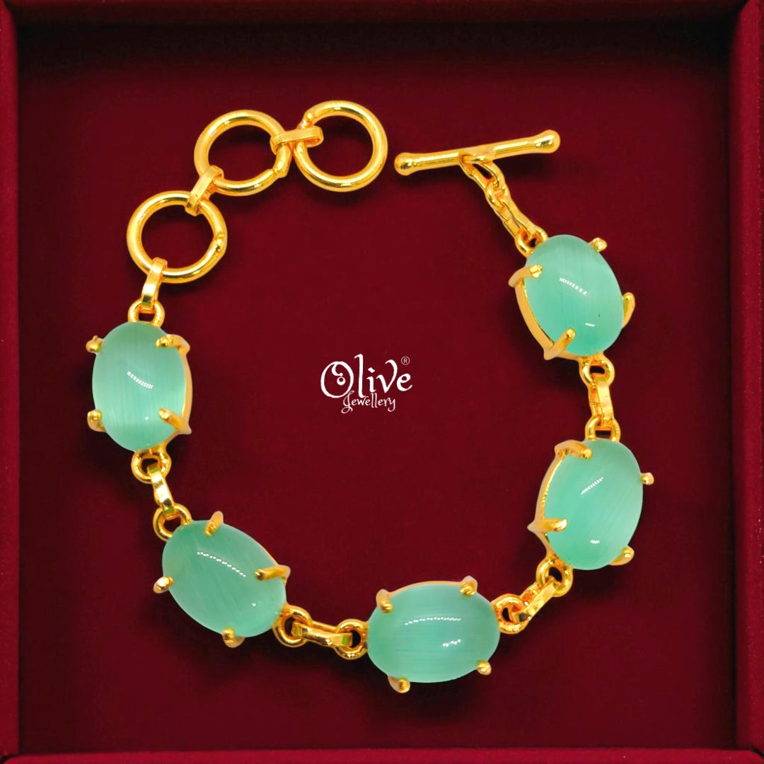 Natural Stone Bracelet - Claw Fitting - Five Stones - Full Finished Oval Shape - 22