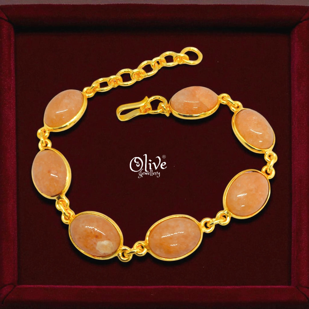 Natural Stone Bracelet - Collet Fitting - Six Stones - Full Finished Oval Shape - 25
