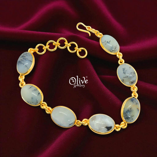 Natural Stone Bracelet - Collet Fitting - Six Stones - Full Finished Oval Shape - 25