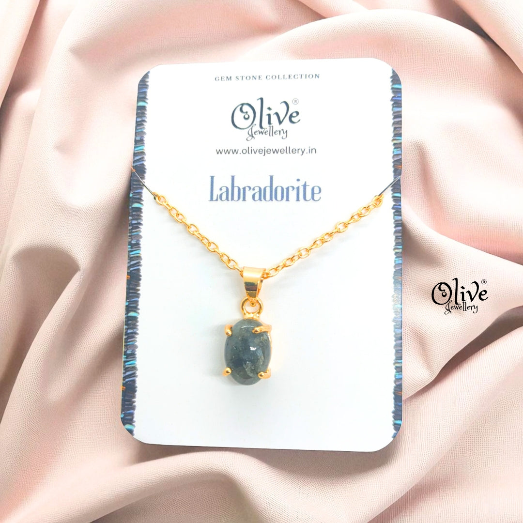 Golden Brass Collection Pendent - Natural Stones - Claw Fitting - Full Finished - Oval Shape - 30