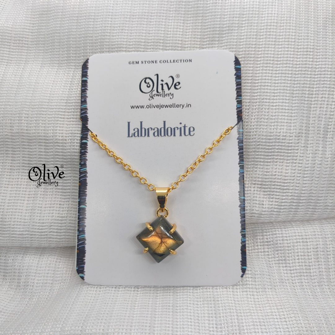 Golden Brass Collection Pendent - Natural Stones - Claw Fitting - Full Finished - Diagonal - 40