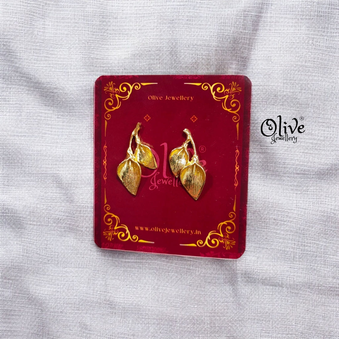 Golden Brass Earrings - 153