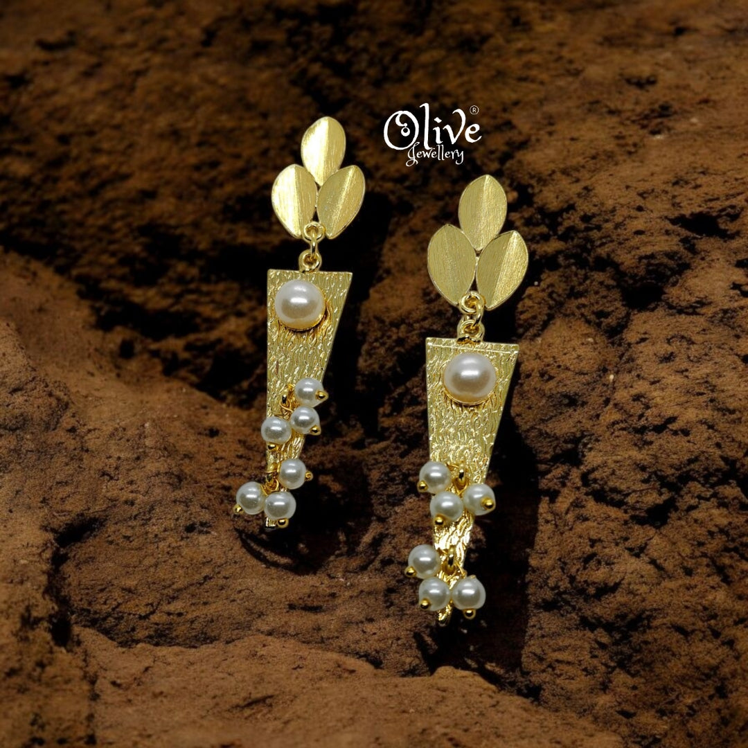 Golden Brass Earrings - 159