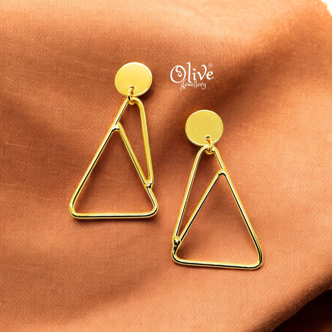 Golden Brass Earrings - 176