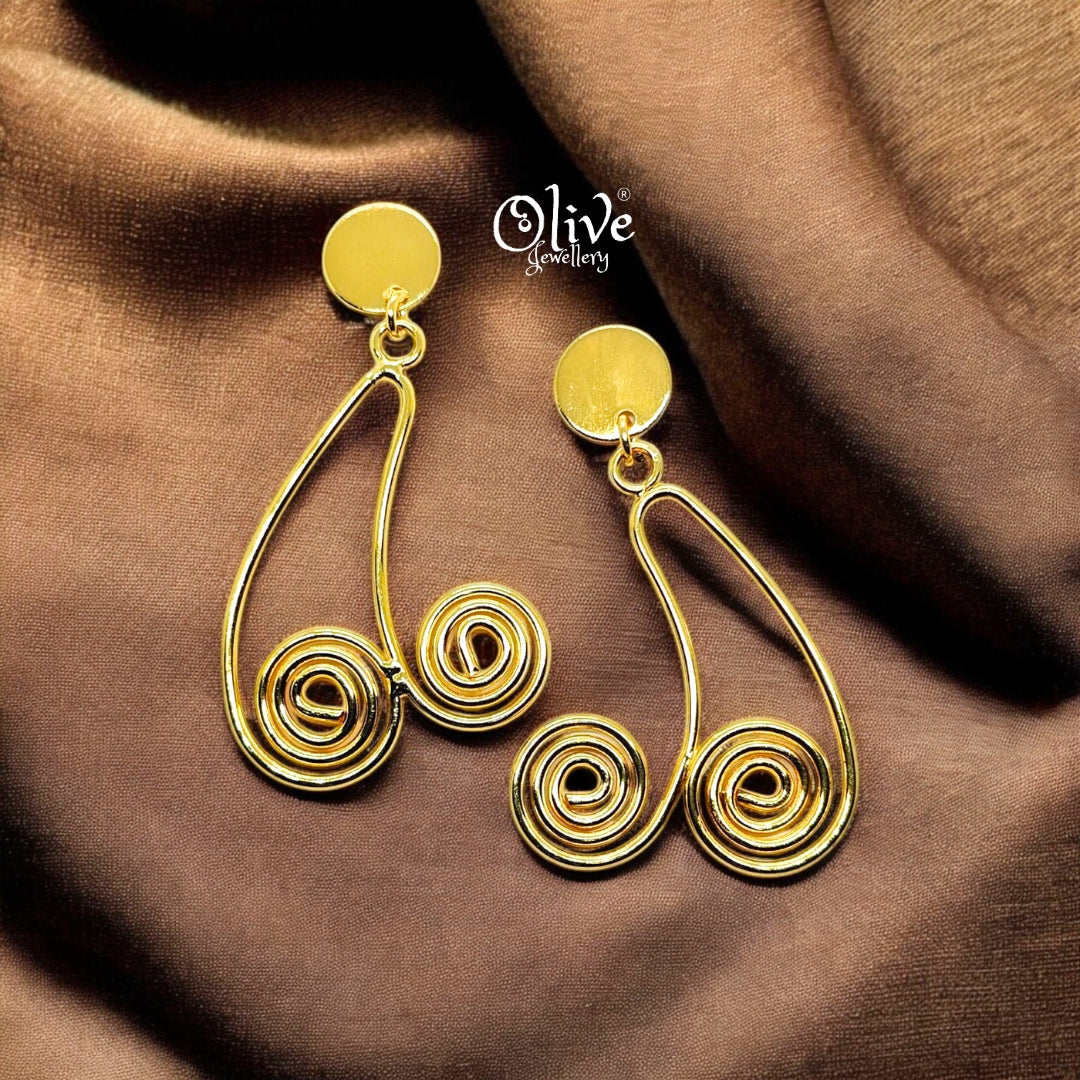 Golden Brass Earrings - 177