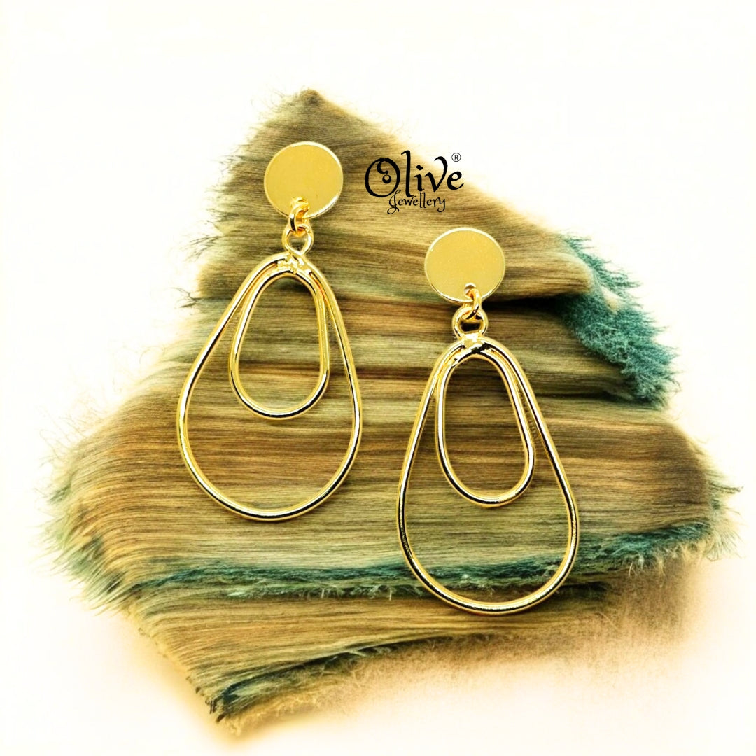 Golden Brass Earrings - 179