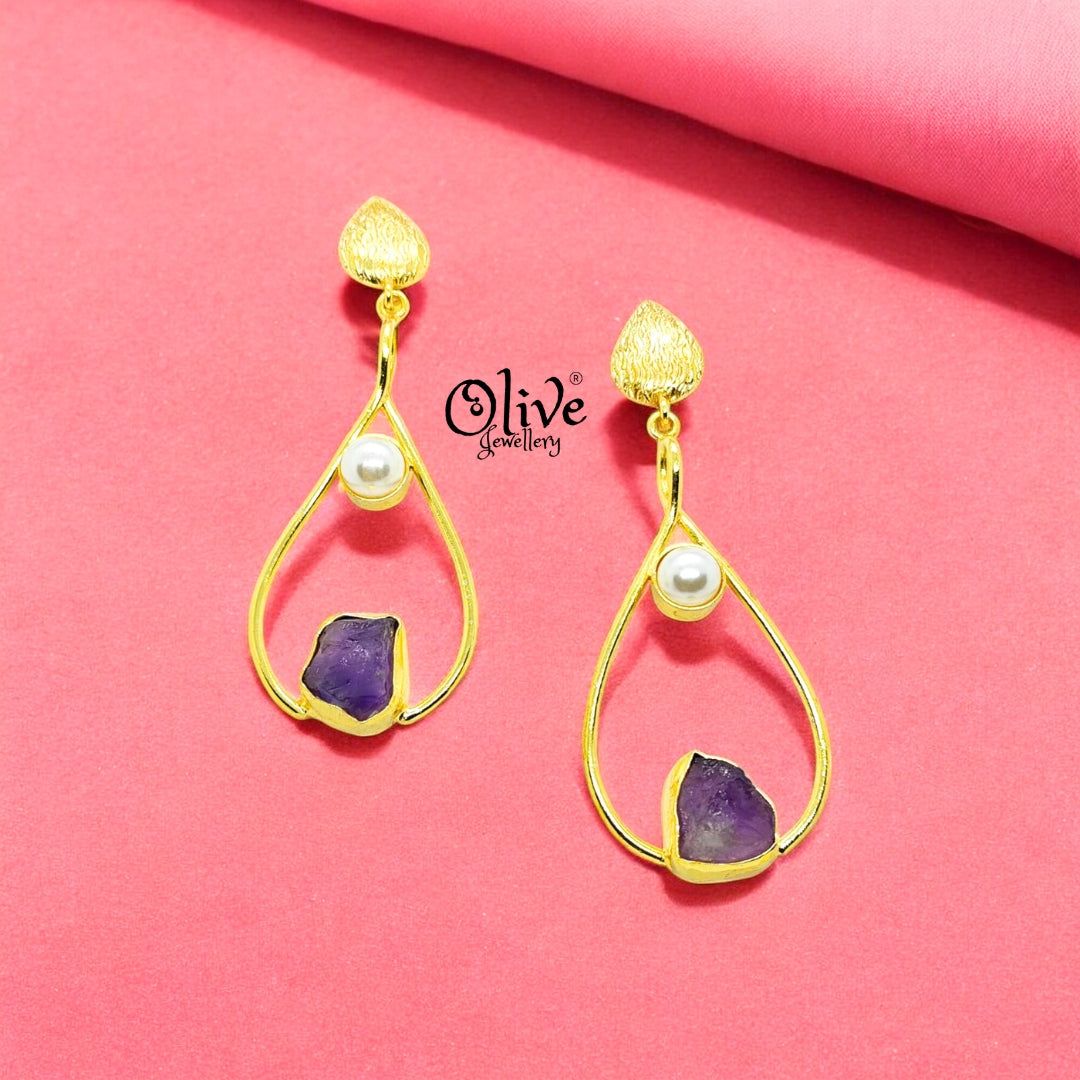 Golden Brass Earrings - 229