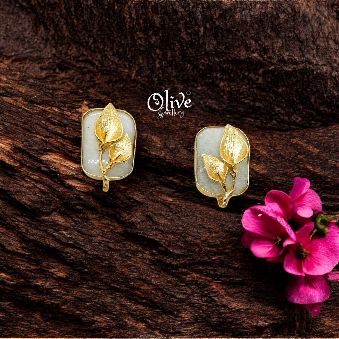 Golden Brass Earrings - 265 - Monalisa Stone