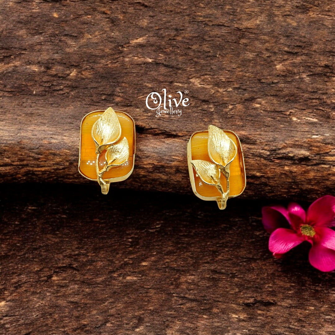 Golden Brass Earrings - 265 - Monalisa Stone